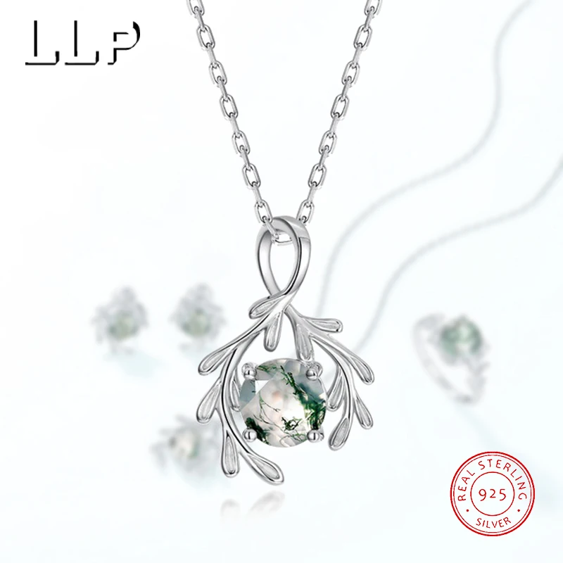 

Аутентичный набор серебряных подвесок S925 с натуральным зеленым мохом, модный и роскошный подарок для девочек, благоприятный для фестивалей