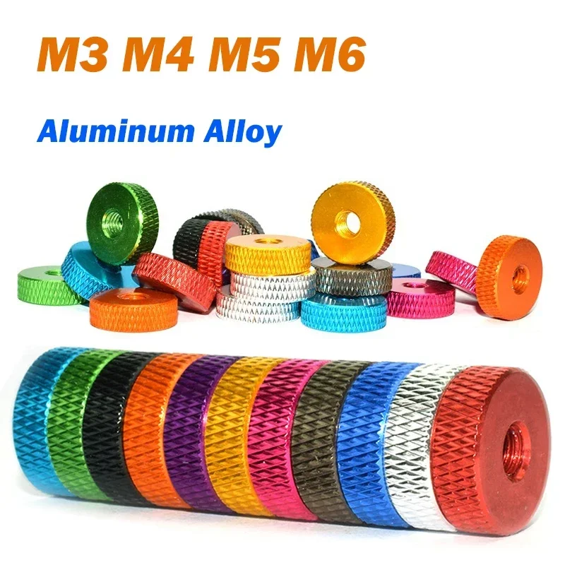 Leijiu 5pcs Thumb Nut M3 M4 M5 M6 Aluminum Alloy Thumb Screw Nut Anodized Hand Tighten Round Flat Thin Knurled Nuts