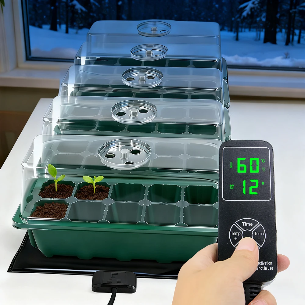 35W Timed Heating Pad w/ 10 Cells Seedling Germination Box for Indoor Garden Nursery Trays Warmer Heat Mat Temperature Control