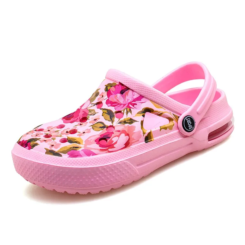 Sandalias tipo zuecos con grafiti Floral para mujer, zapatos bonitos, sandalias para hombre, Sandalias planas con cojín de aire para parejas, zapatillas, calzado para jardín