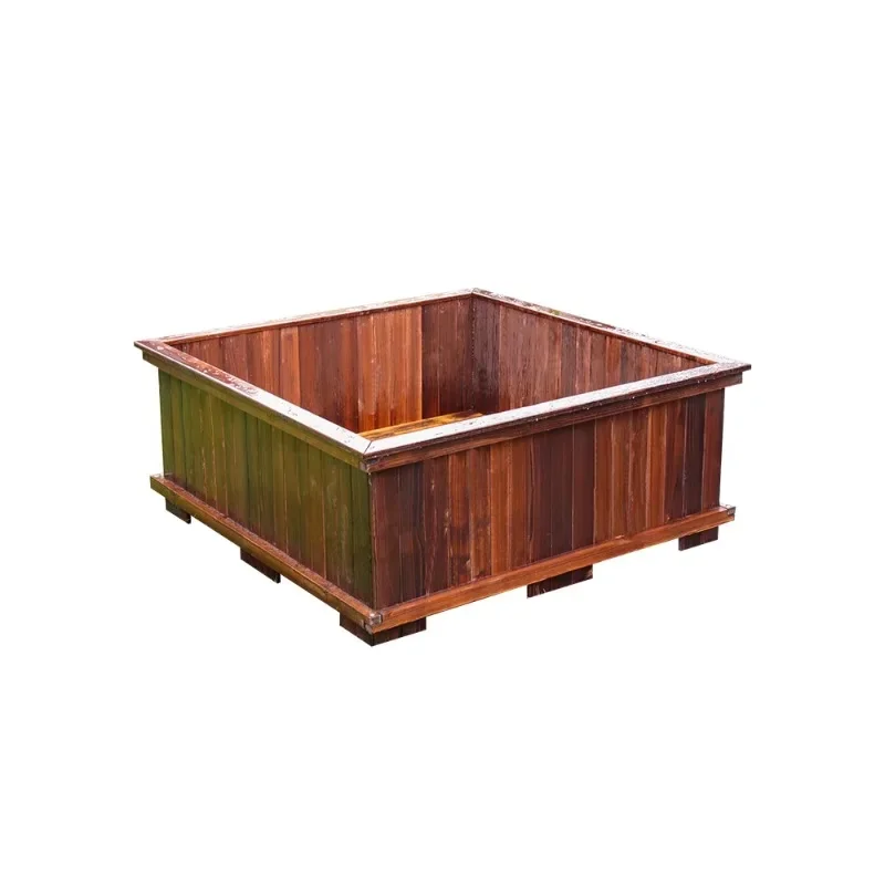 Antiseptic wood flower box Outdoor family yard Balcony special pot for growing vegetables Carbonized wood flower slot Rectangle