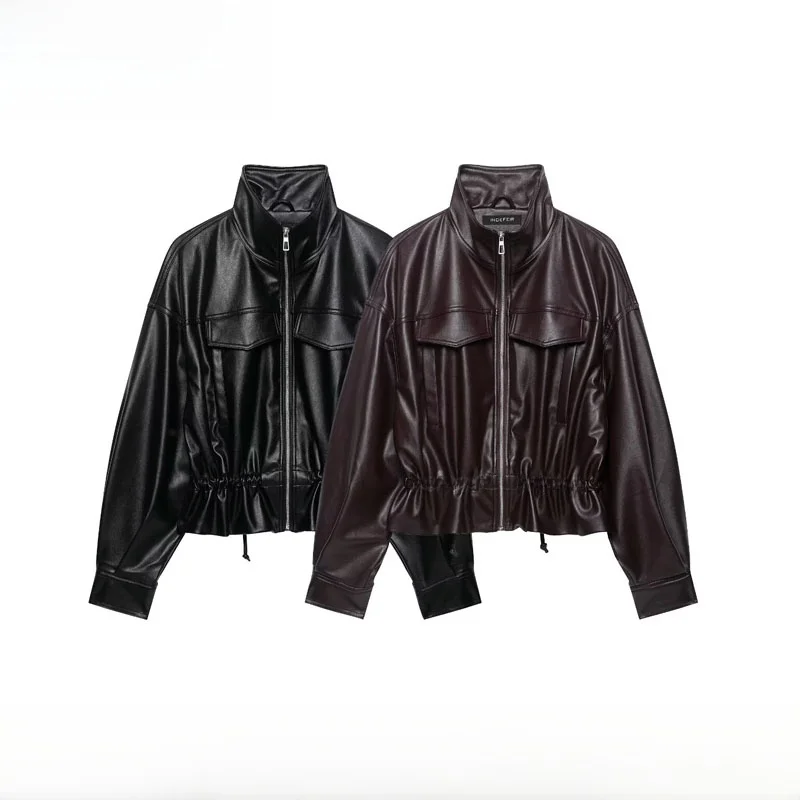 Early Autumn New Arrival Women's Fashion Outerwear Adjustable Waist Design Polyester Fiber Long Sleeve Short Coat