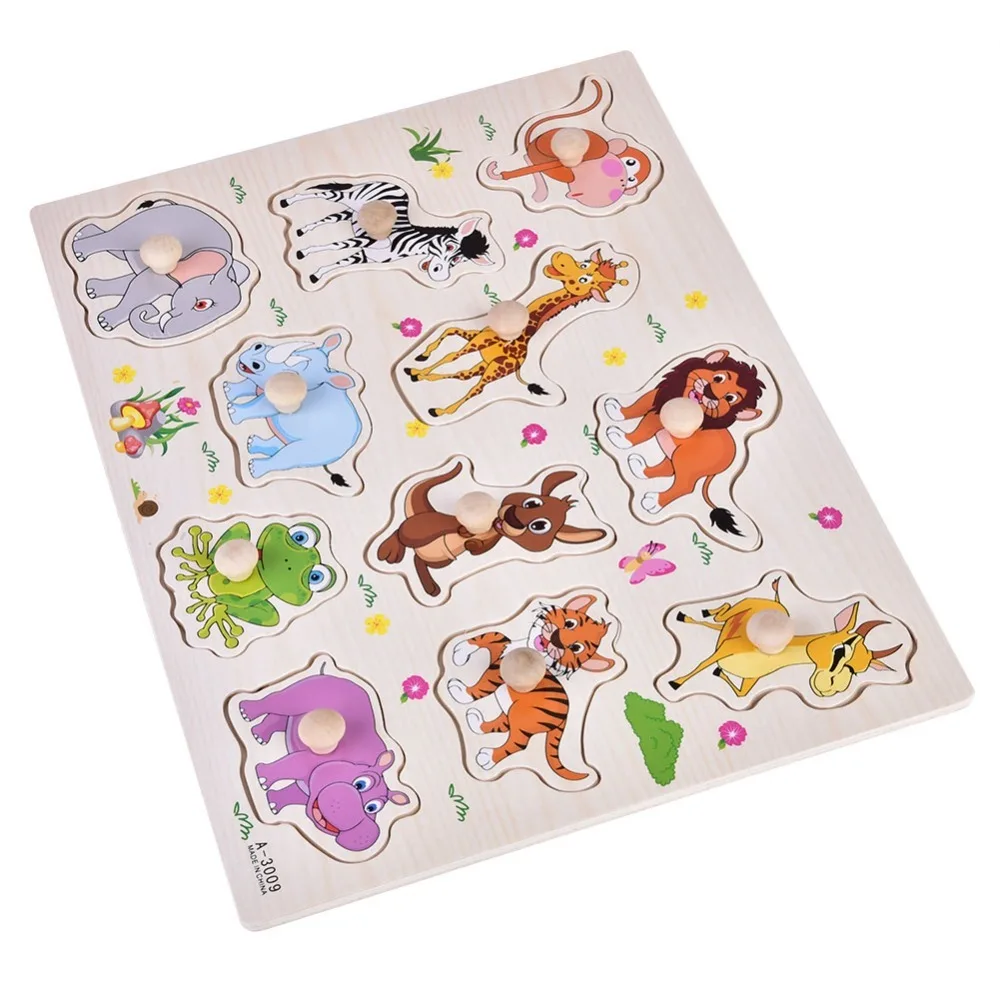 Interesting Animal Theme Educational Wooden Puzzle Montessori Early Learning Puzzle Children Learning Preschool Activity