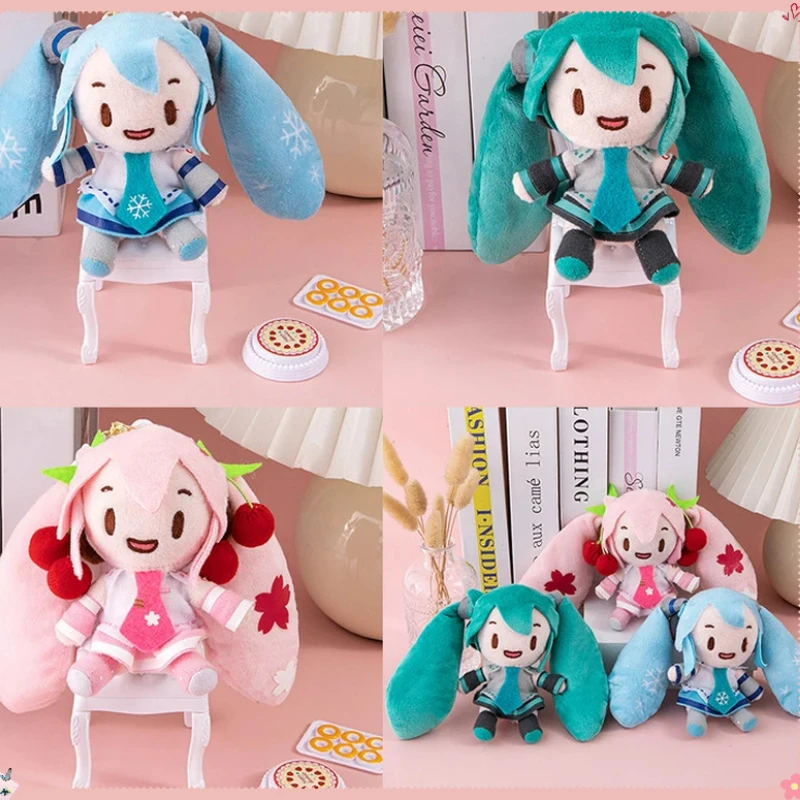 15cm Hatsune Figures Anime Miku Sakura Snow Plush Keychain Pendant  Kawaii Q Version Plush Dolls Pendant Girls Birthday Gifts