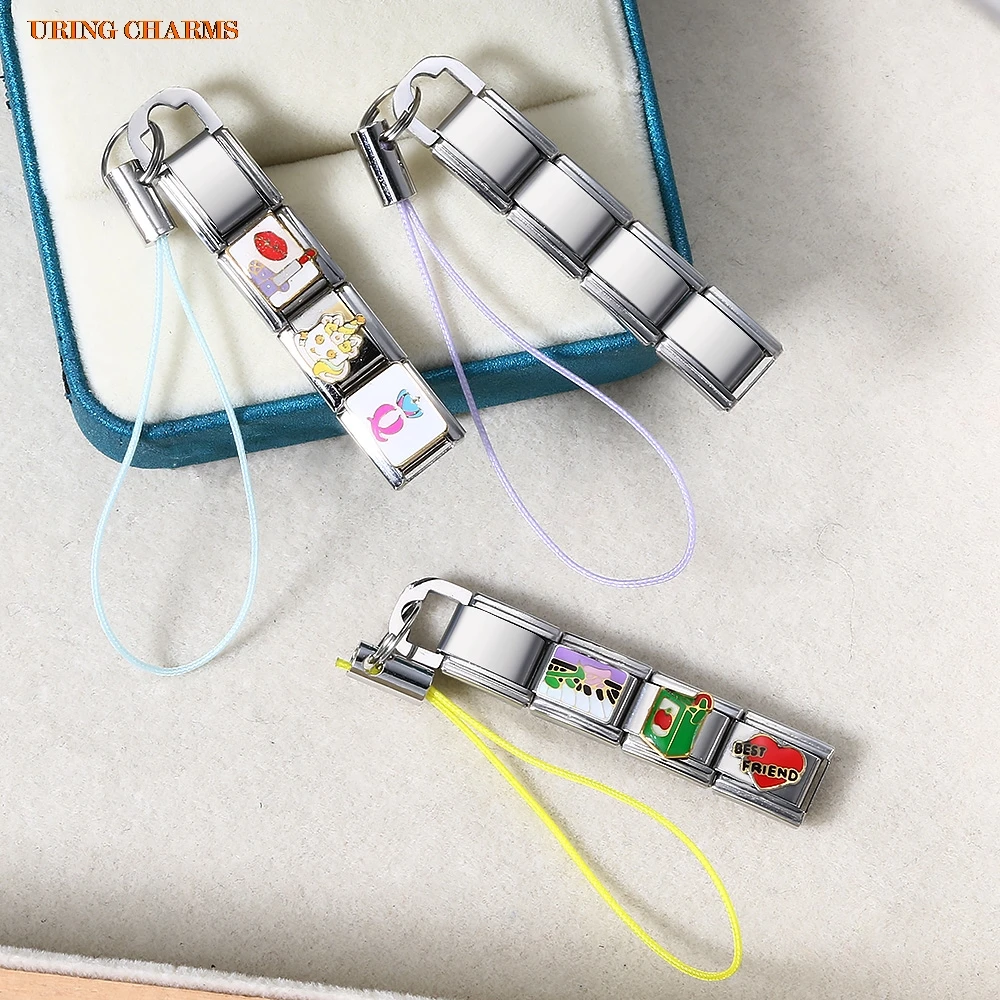 URING Schlüsselanhänger mit buntem Seil, passend für 9 mm italienischen Charme, Edelstahl, Herstellung von DIY-Charms, weiblich, männlich, täglicher Schmuck, Geschenke – Detail 8