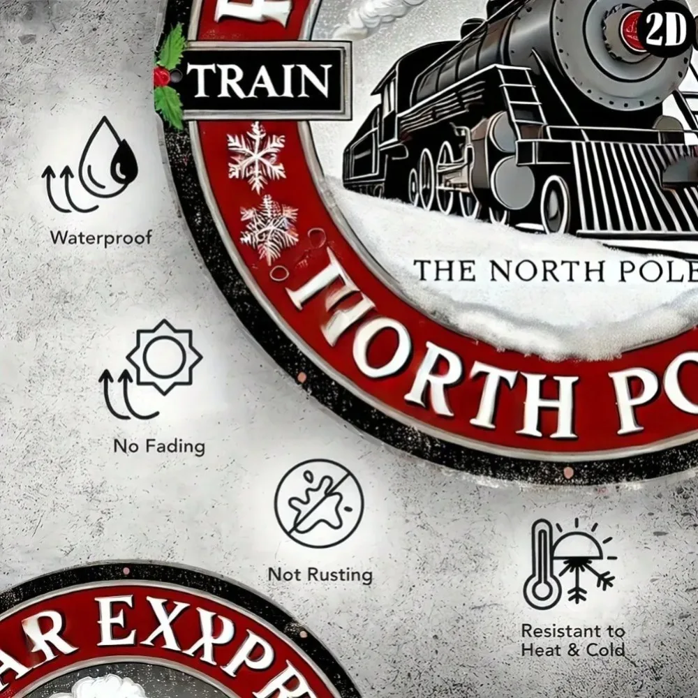 ديكور فني جداري معدني من Snowwonder Polar Express، هدية عيد الميلاد منقوشة برقائق معدنية لغرفة المعيشة المنزلية والمقهى #3