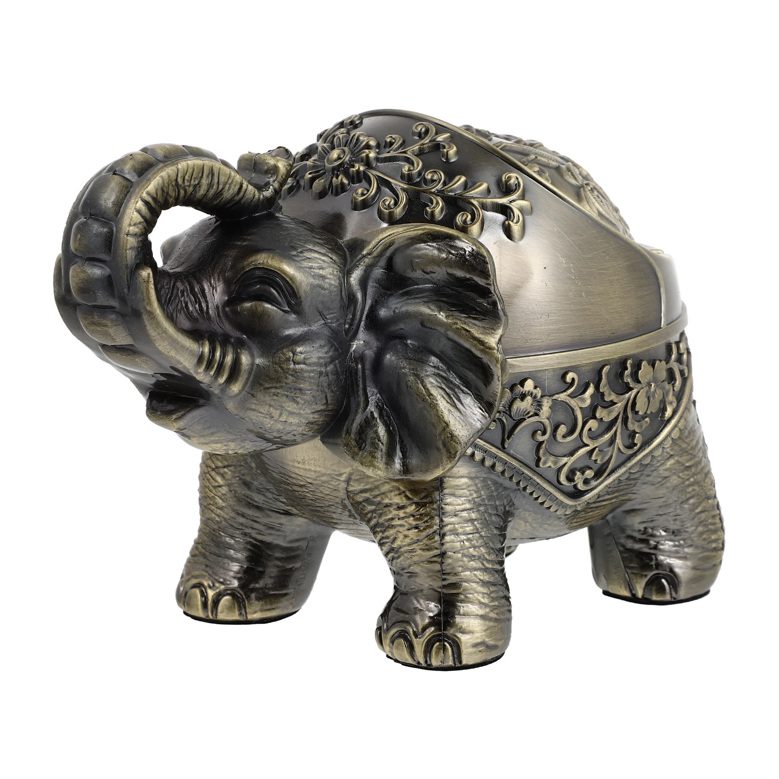 

1pc Retro Elephant Ashtray Zinc Alloy Windproof Cigarette Holder with Lid Decorative Home Office Patio Use Animal Shape Soot