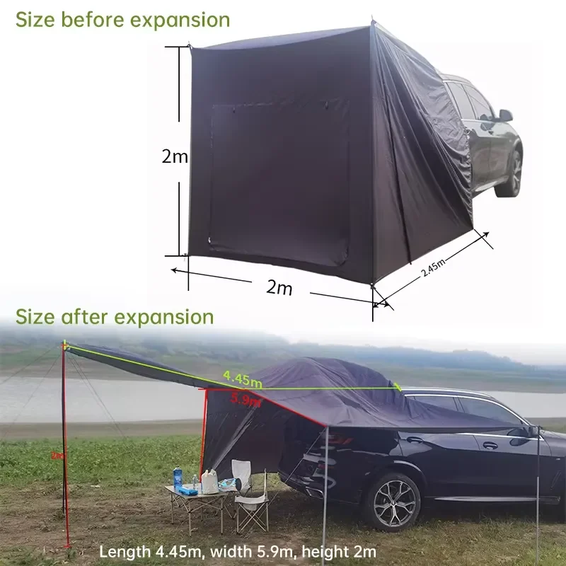 4-6 Person SUV Van Tailgate Tent Family Camping Zipper Awning Sunshade Windproof Car Rear Tent With Rainfly and Storage Bag