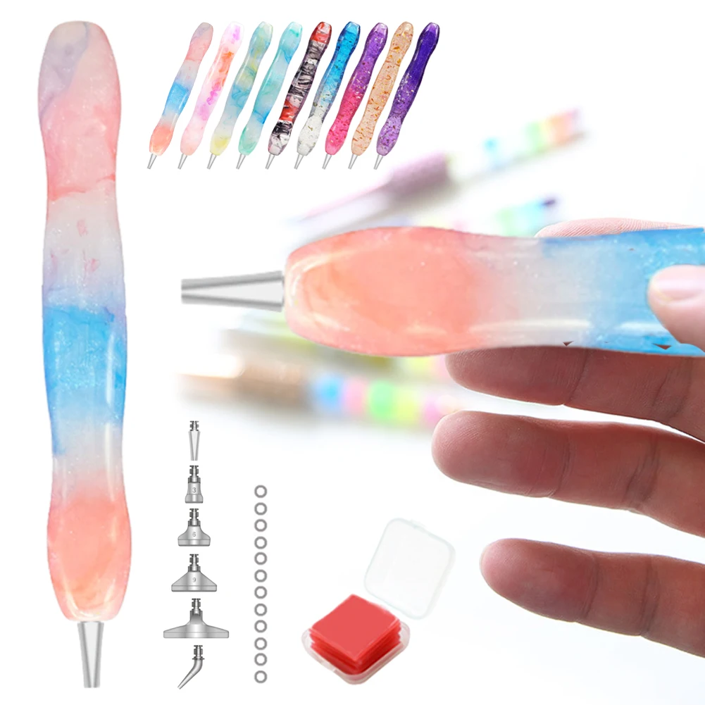 Diamond Painting Art Sticky Drill Dot Pen with 6 Drill Pen Picking Heads and 1 Clay Diamond Art Pen for DIY 5D Diamond Painting