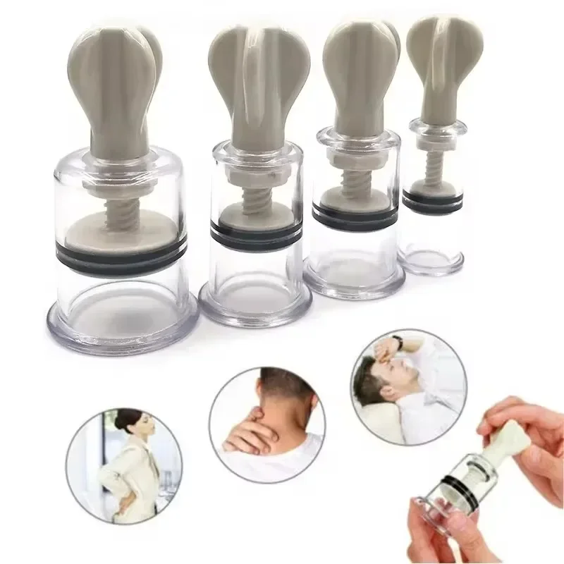 4pcs Rotating Handle Vacuum Body Massage Cans Suction Enhancer Anti Cellulite Acupuncture Vacuum Cupping Cups Nipple Aspirator