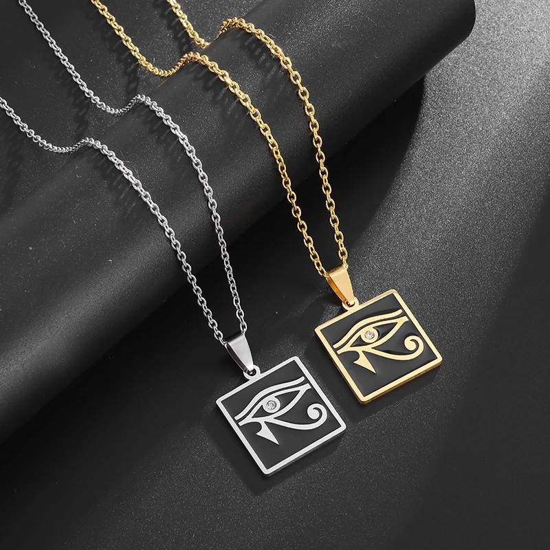 

Eye of Horus Square Stainless Steel Pendant Necklace Male and Female Guardian Ancient Egyptian Religious Amulet Lucky Jewelry