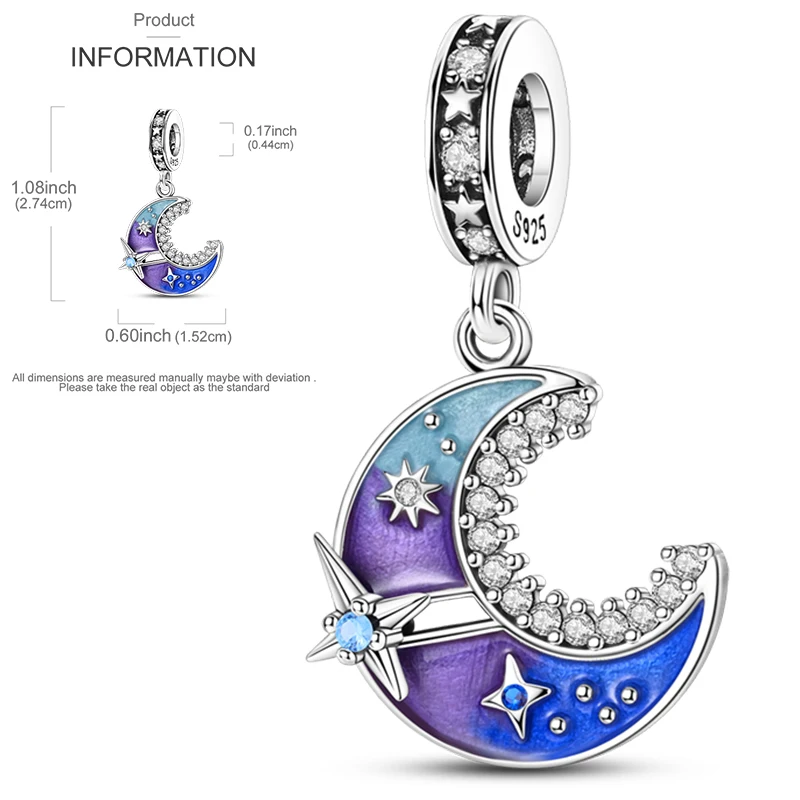 2025 رائجة البيع دلايات الخرزة 925 فضة مضاءة بالنجوم السماء القمر الشمس الأرض الكون سحر صالح الإسورة سوار قلادة DIY بها بنفسك مجوهرات #4