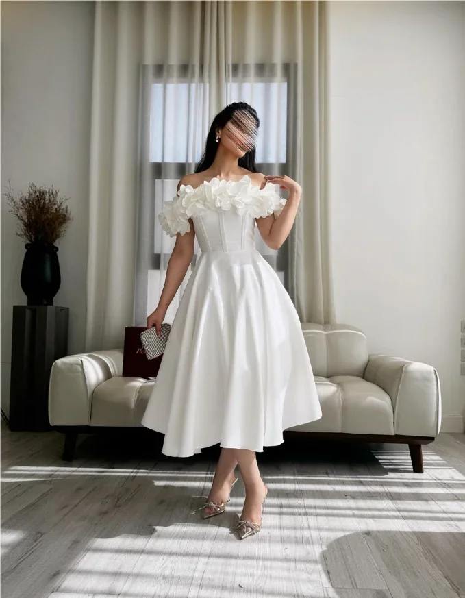 Ankle Length Grace Off Shoulder White Vestidos Para Bodas Mujer Invitada  Evening Dresses  Vestidos Elegantes Para Mujer  فساتين