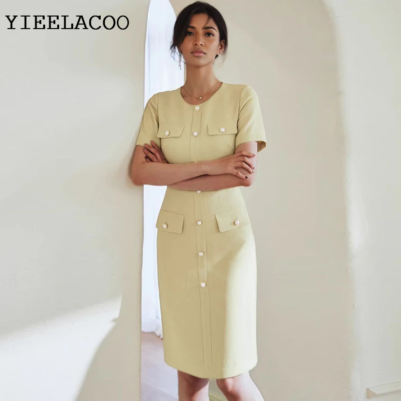 

Khaki Tweed dress Spring / Autumn Women's Dress Ladies Slim Nottoming Dress One-piece