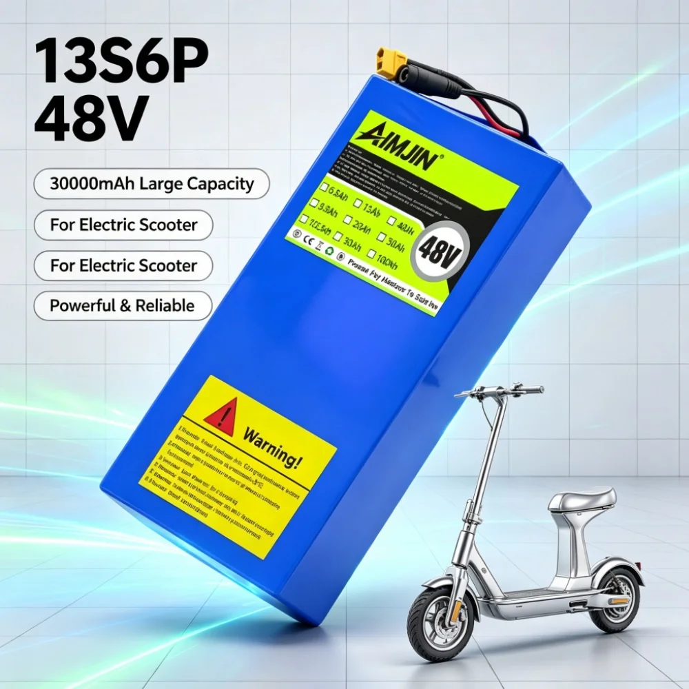 48V 30Ah 13S6P Battery Pack 18650 Lithium-ion Battery with BMS Protection, 2000W Motor for Electric Bicycles and Electric Scoote