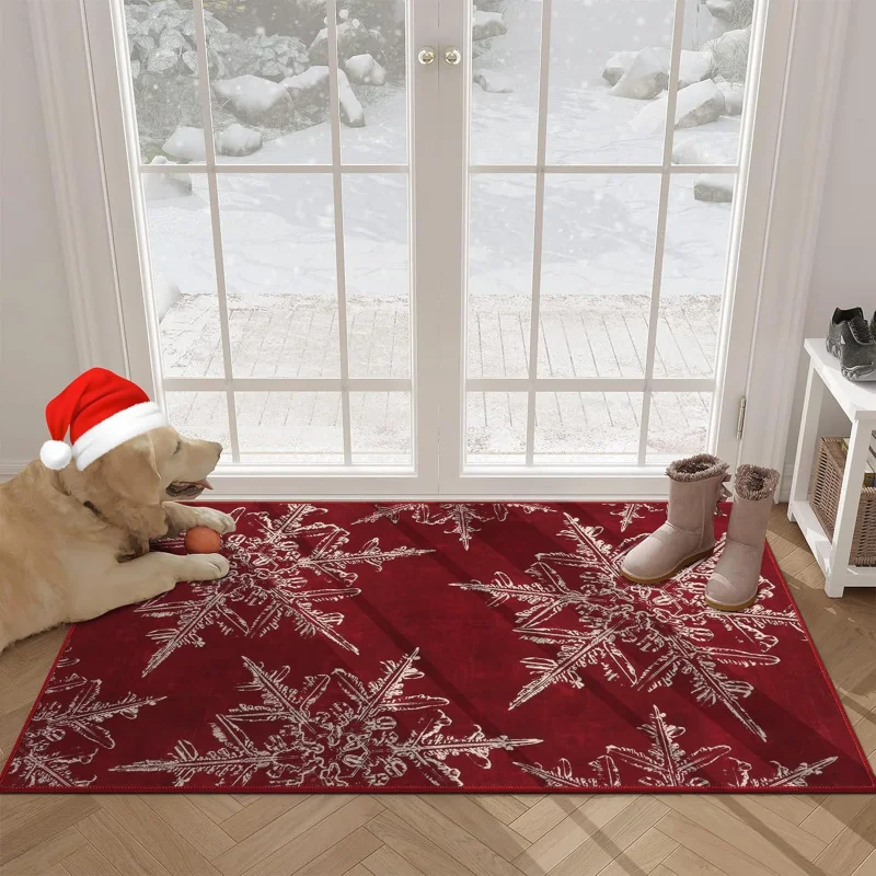 

Christmas front by mat 61X90cm vintage winter snowflake decoration suitable for indoor and outdoor home living room floor mat