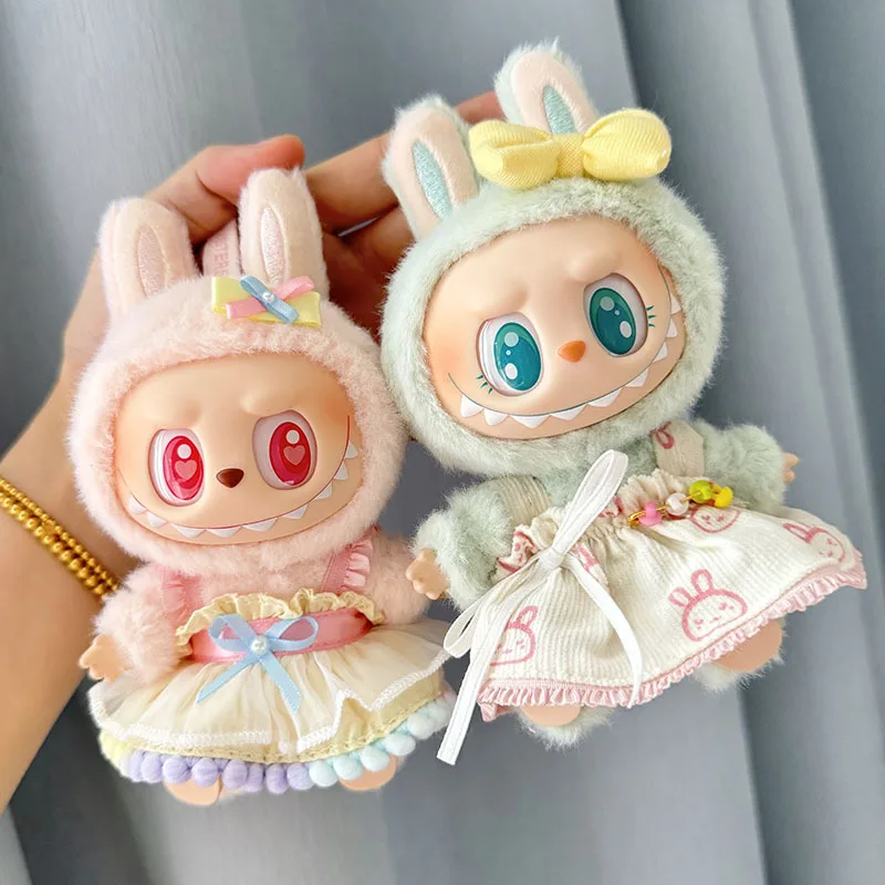 

For 17cm Labubu Idol V1 V2 Clothing Pendant Labubu Cloth Sitting Party Doll Clothes Pin Rabbit Head Skirt Doll Clothes Game Toys