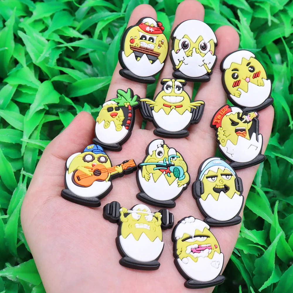 Mix 50pcs PVC Cartoon Animal Chicken Egg Coconut Tree Guitar Headphones Hole Shoes Ornaments Decorations for Bands Bracelets