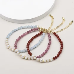 4MM Natural Stones Carnelian Aquamarine Amethyst Garnet Moonstone and Freshwater Pearl Round Beads Bracelet For Women Jewelry