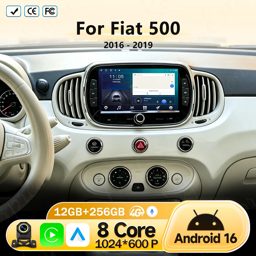

Android 16 For Fiat 500 2016-2019 Car Radio Multimedia Player Video Navigation Carplay Stereo GPS WIFI DSP Autorad Head Unit BT