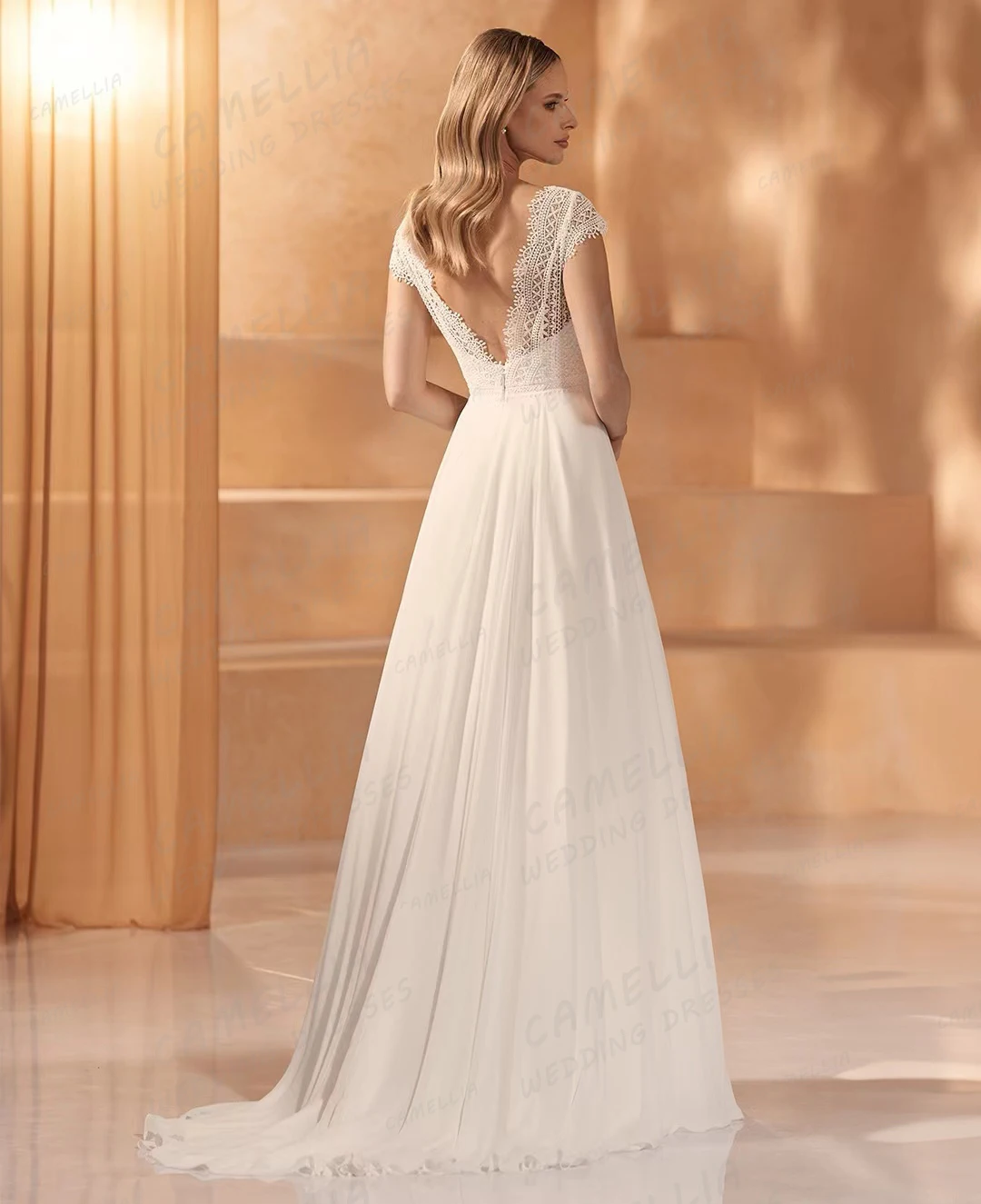 Classic 2024 abiti da sposa una linea Appliques Sexy scollo A V abiti da sposa da donna Backless Bohemia formale Chiffon Veatidos De Novia