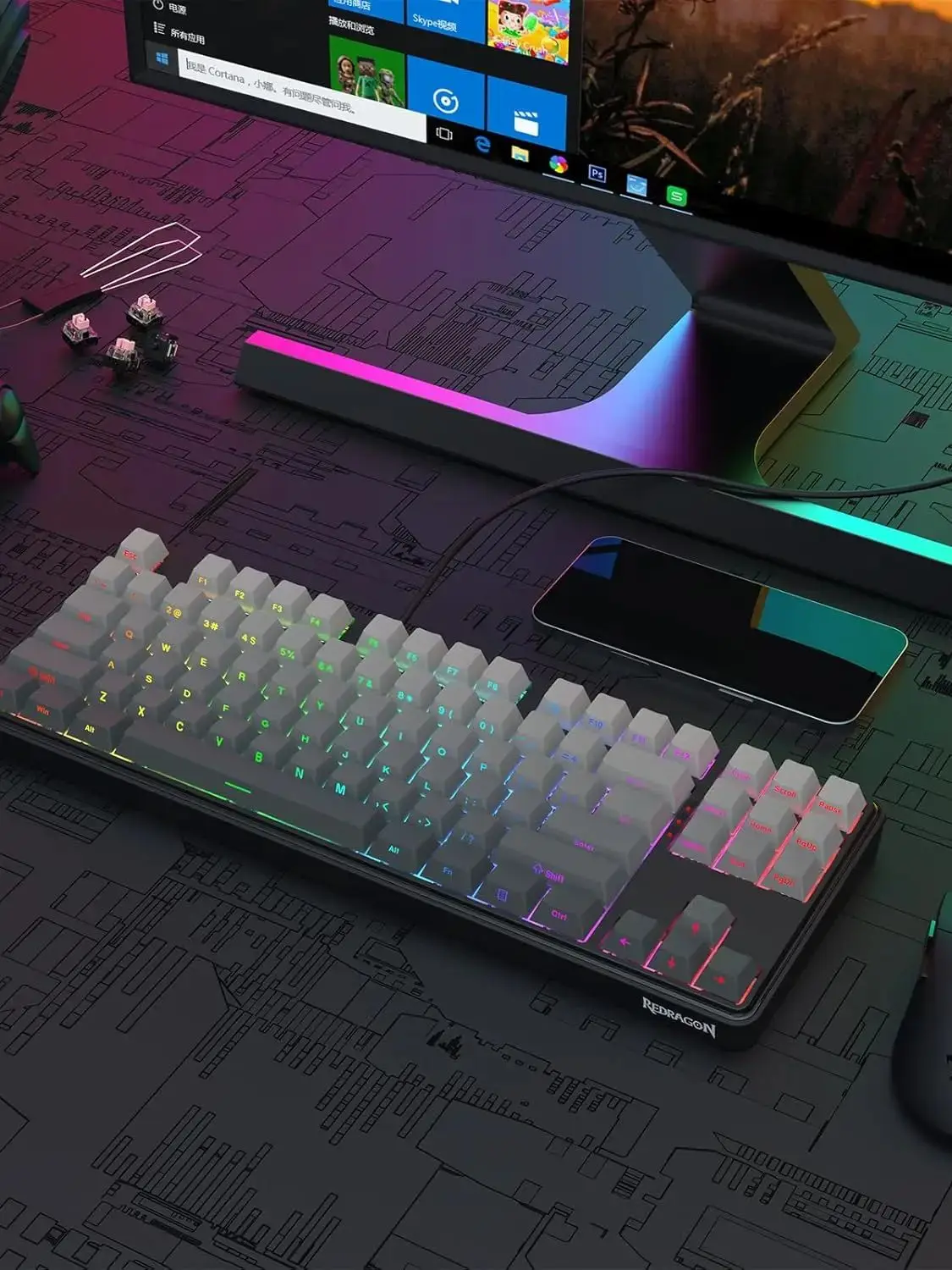 Redragon K707 HE – clavier mécanique filaire TKL, 87 touches, activation rapide, interrupteur magnétique à effet Hall