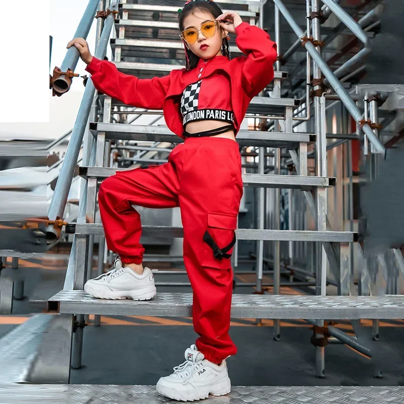 Vêtements de Spectacle de brevde Rue pour Fille, Jazz, Hop, Rouge Trempé, Moderne, 110-180cm, 3 Pièces/Ensemble