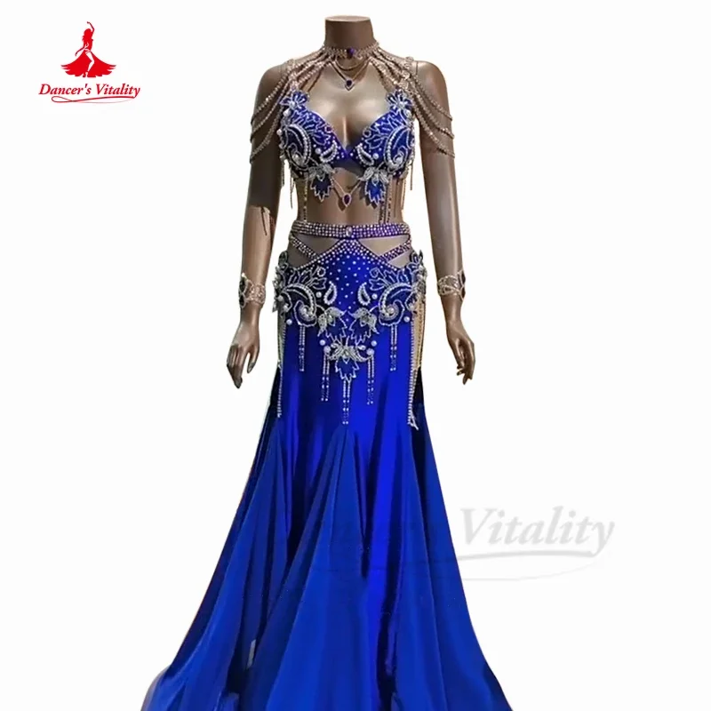 Traje de actuación de danza del vientre Oriental para mujer, falda de cola de pez personalizada, traje de competición de baile de vientre personalizado de gama alta