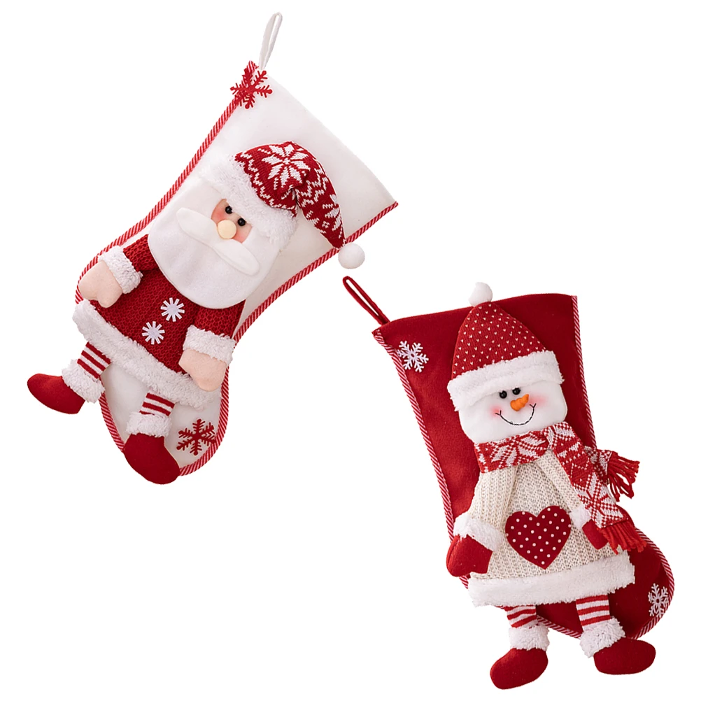 

2Pcs Xmas Bag Christmas Socks Stockings Decorations Fireplace Hanging Lovely Christmas Stocking Snowman Elder DIY Party