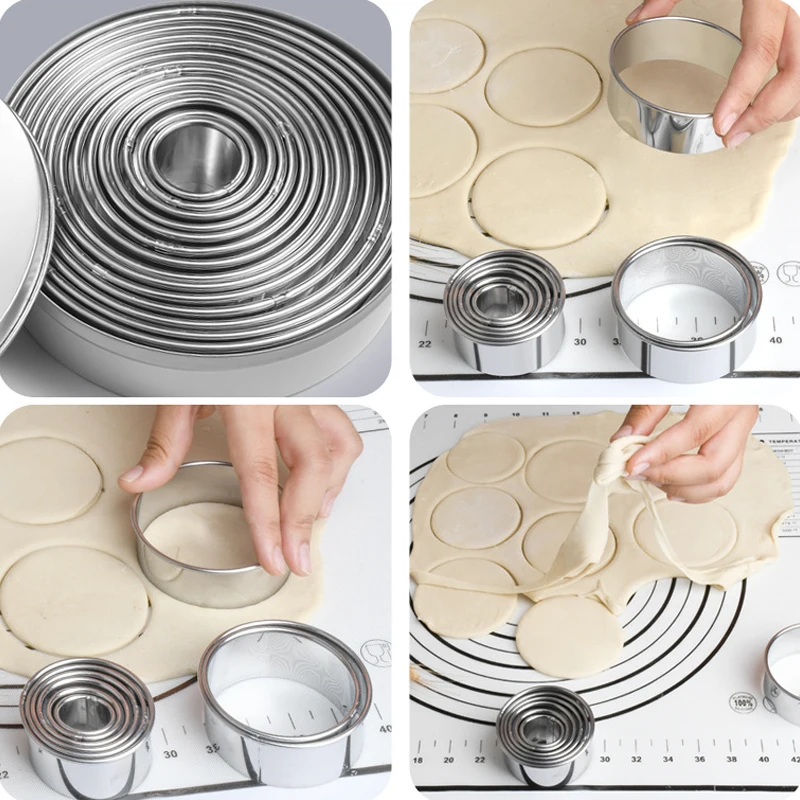 Stainless Steel Cookie Cutter Set 14Pcs Round Biscuit Cutter Circle DIY Cake Cookie Mousse Mold Cake Decorating Tool Baking Mold