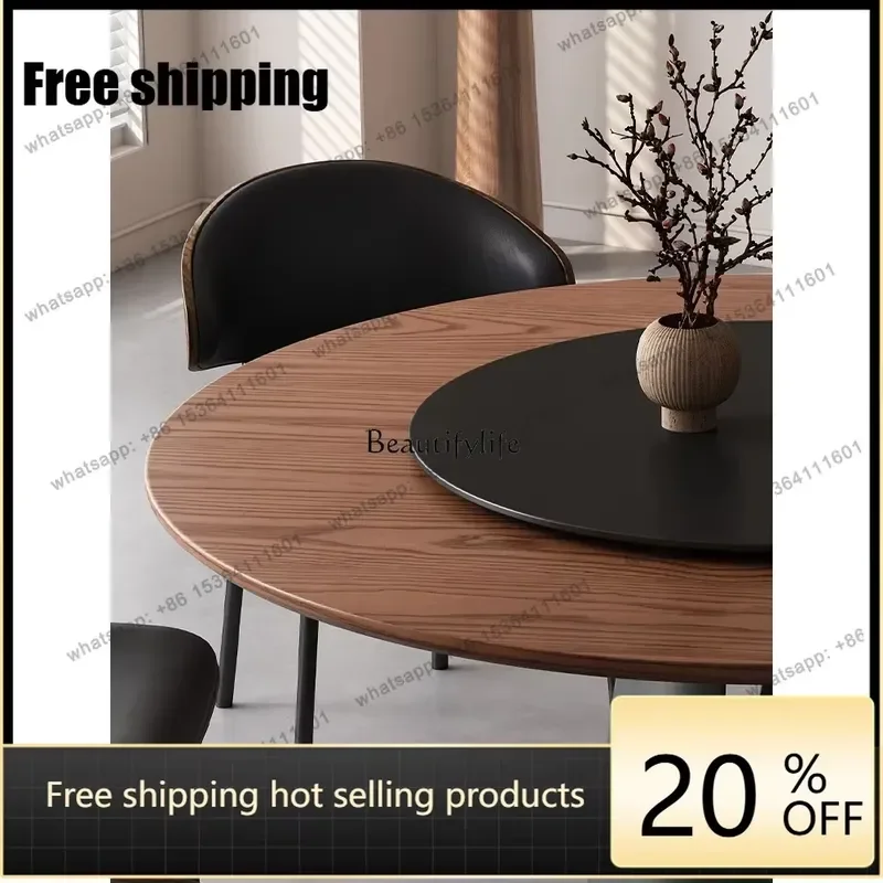 for Factory Direct solid wood round table with turntable French retro style household small apartment black Italian