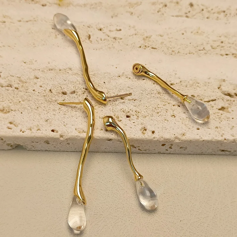 European and American Fashion Exaggerated Retro Transparent Crystal Pendant Stud Earrings Contracted Geometric Long Earrings