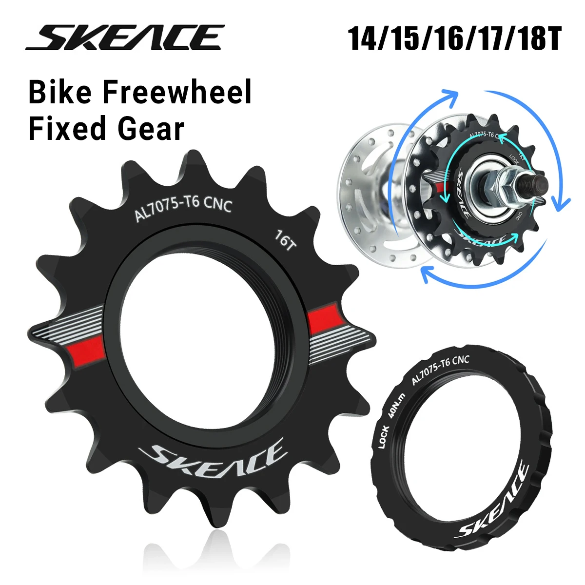 SKEVCE Fixed Gear Bike Cassette 14T 15T 16T 17T 18T Single Speed Fixed Freewheel Cog Aluminum Alloy Track Bicycle Cassette Parts