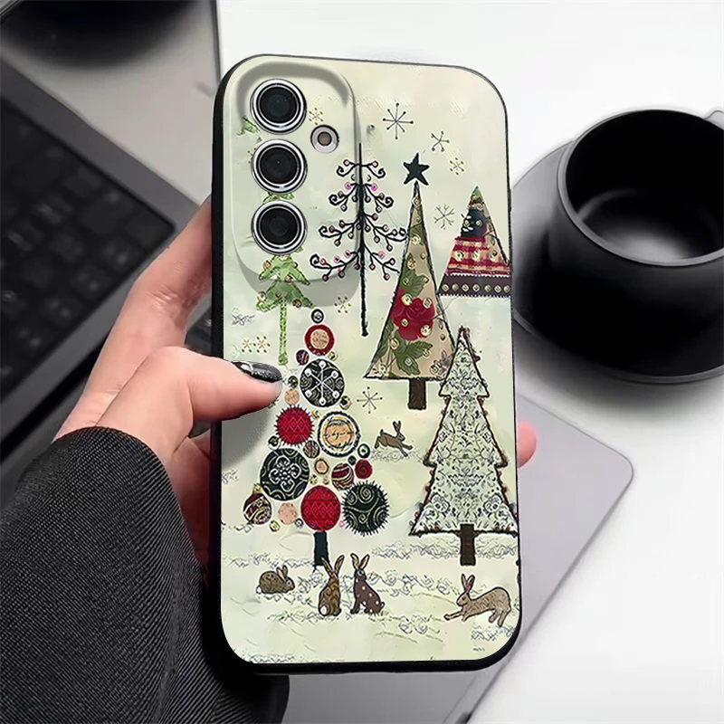 

Winter Christmas Tree Case For Samsung Galaxy S25 S24 S21 FE S24 S23 S22 Ultra S22 Plus S25 Edge Leather Texture TPU Phone Cover