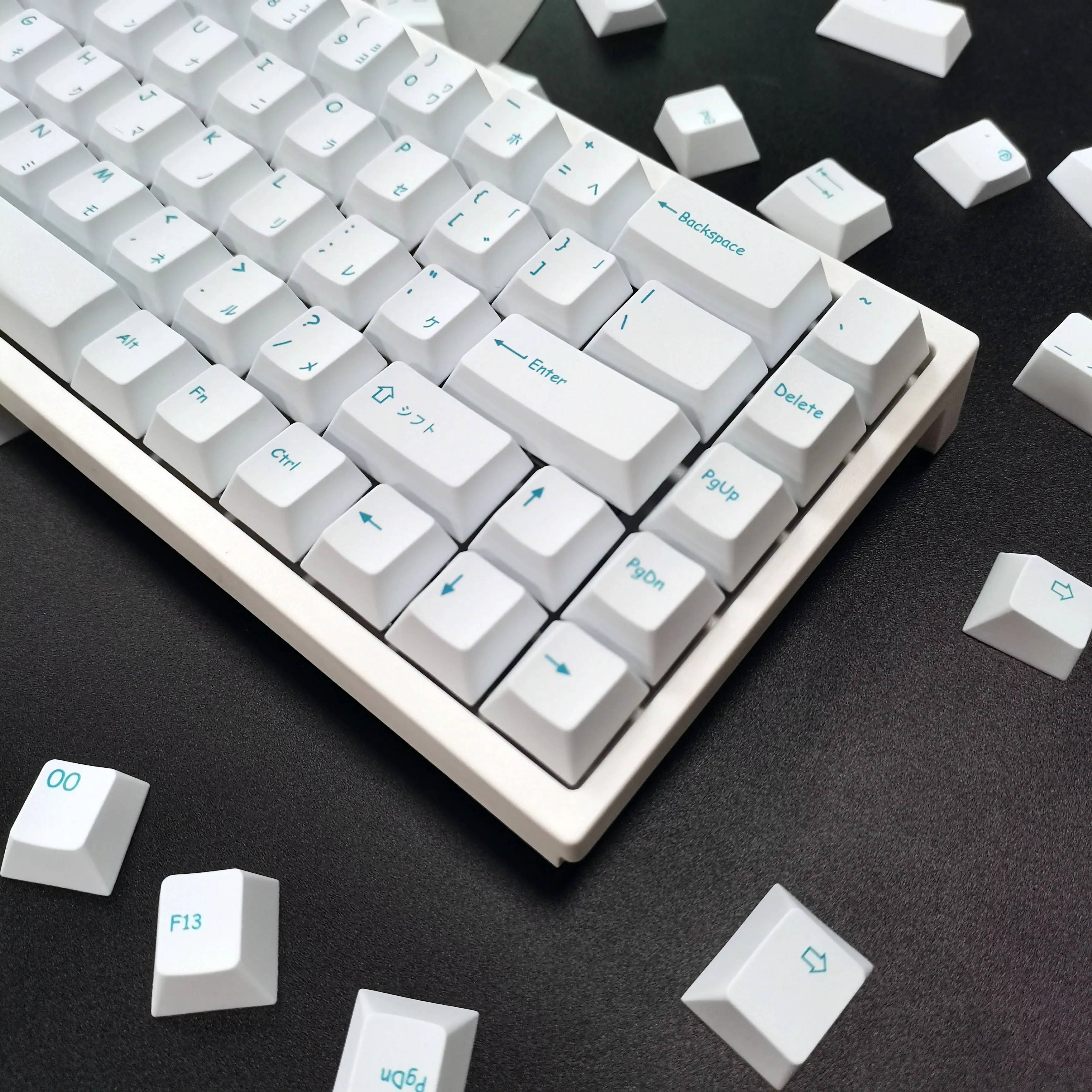 Teclado mecânico branco minimalista, inglês, caráter japonês, sublimação raiz, PBT Keycaps, personalizado