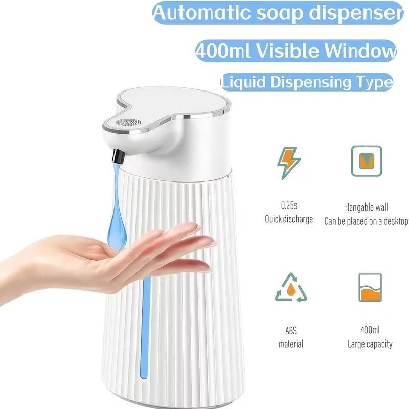 400ML Large Capacity Light Display 2-Levels Adjustable Foam/Liquid Modes Touchless Electric Automatic Smart Sense Soap Dispenser