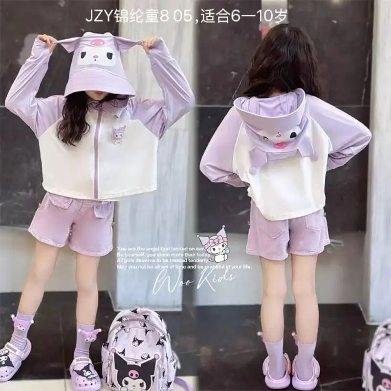 

Sanrio Children's Sunscreen Clothes Kuromi Ice Wire Sunscreen Clothes New Style Fashion Girls Travel Uv Sunscreen ClothesCartoon