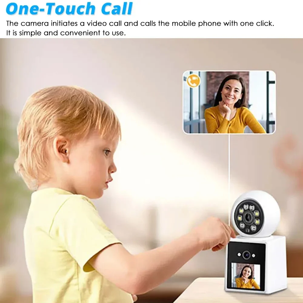 Câmeras de vigilância doméstica com tela de 2,4 polegadas, lente dupla, chamada de vídeo bidirecional, webcam, câmera de segurança wi-fi, 360 ptz, monitor de bebê