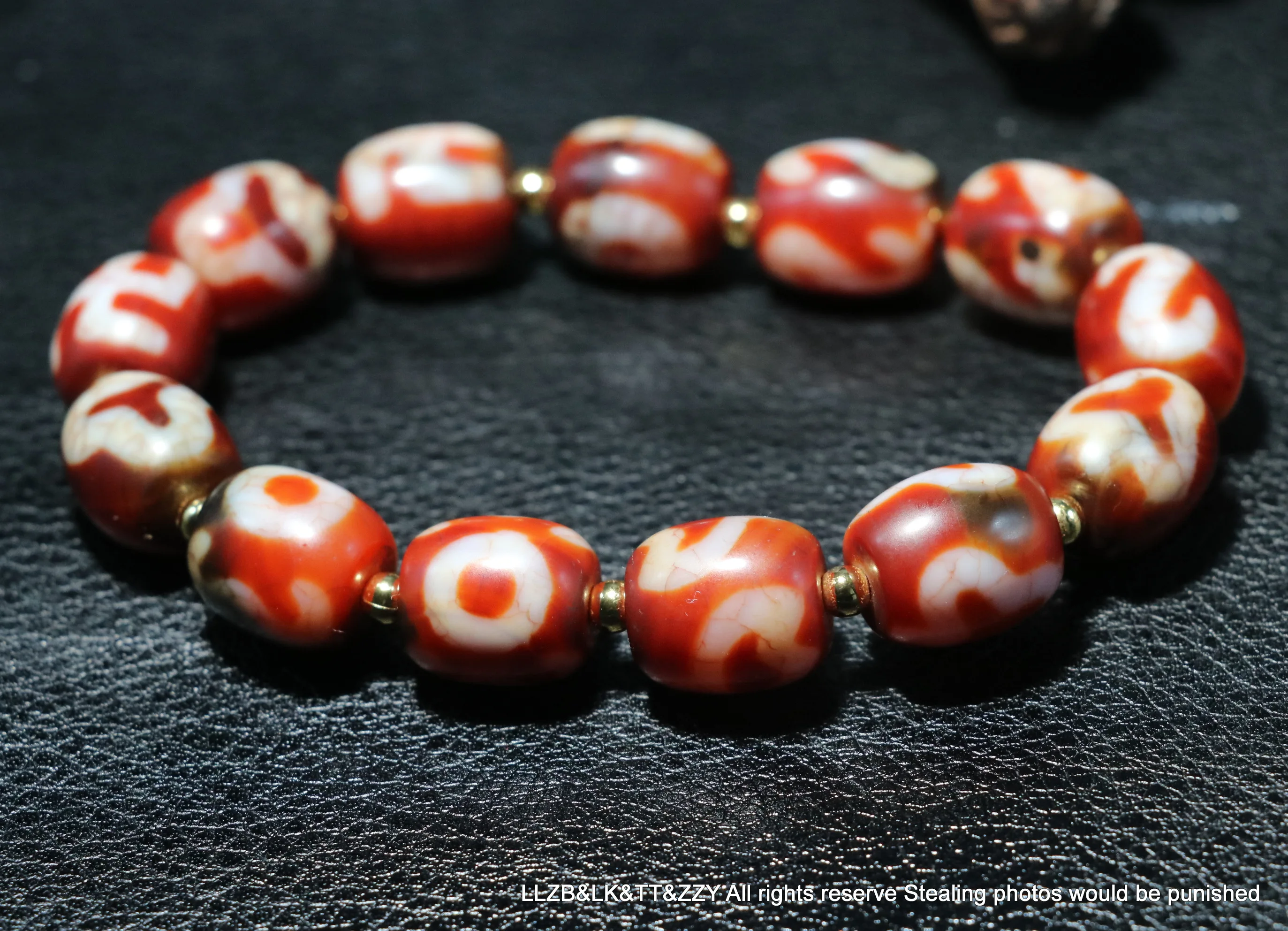 Magic Energy Tibetan Top old Red Agate Multiple Symbol dZi Bead Totem Bracelet LKbrother Talisman UPS0930Qs