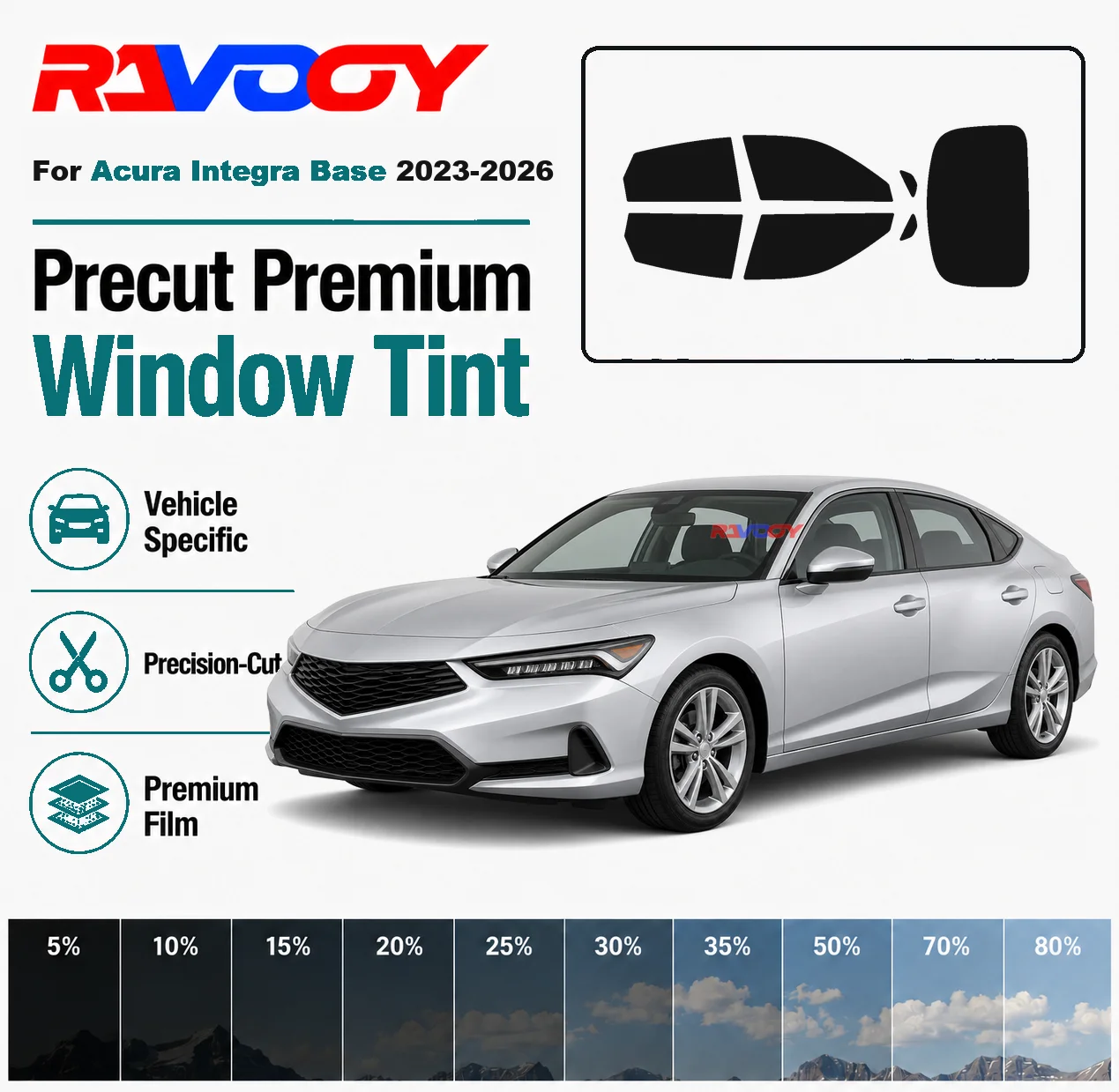 For Acura Integra Base 2023-2026 RAVOOY Pre-Cut Window Tint Film Vehicle-Specific Full Kit Front & Rear Windows Precision-Cut