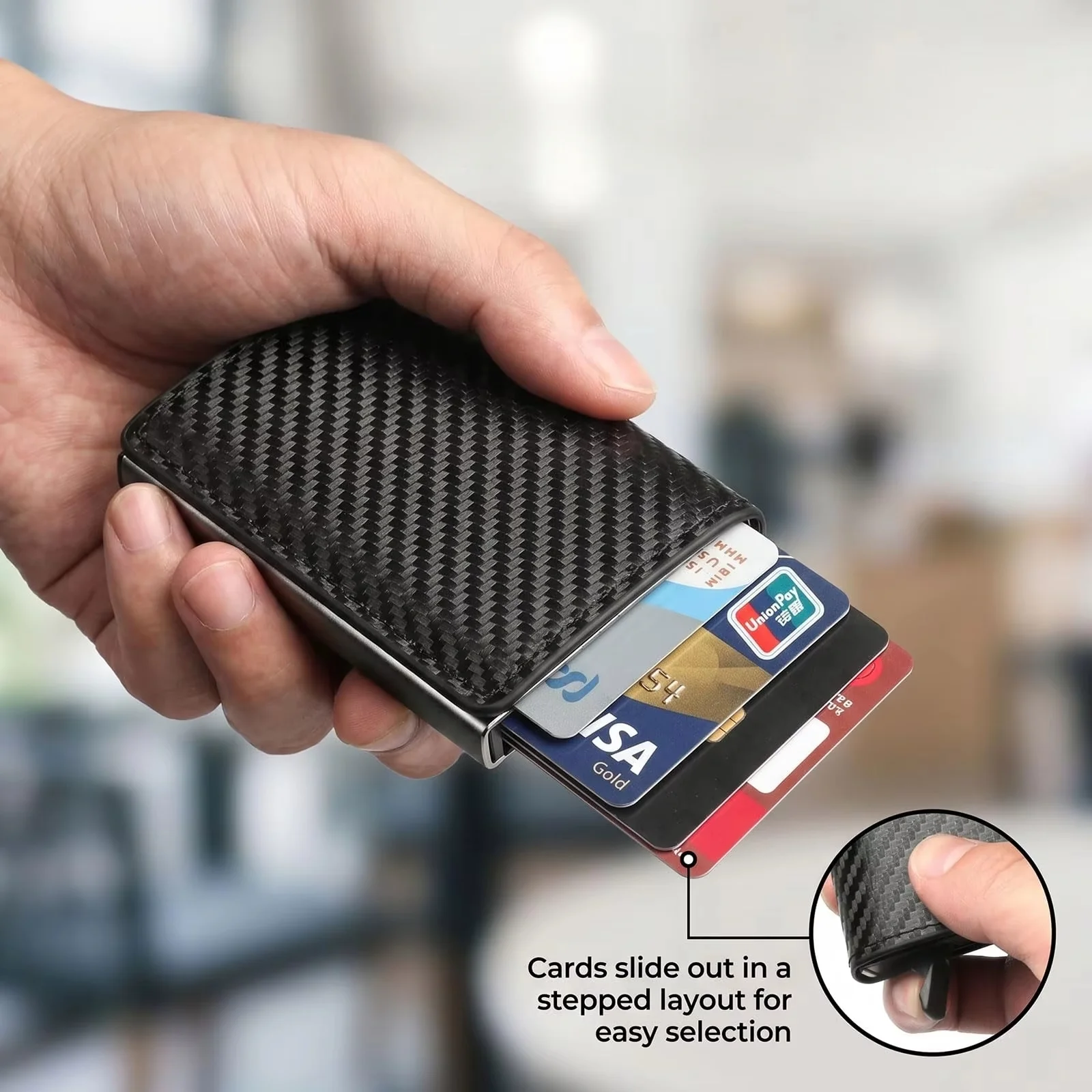 Minimalist Slim Wallet Carbon Fiber Mini Auto Pop Up Card Pocket Holder ID Credit Card Case Trifold Money Clip Bag for Men Women
