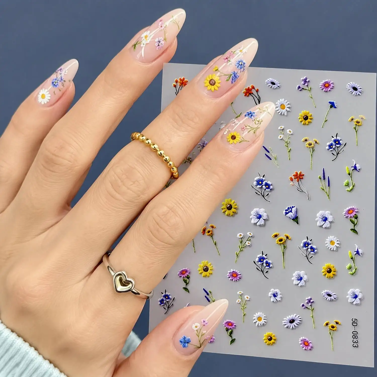 1Pc Intricate Raised Floral Nail Sticker Vibrant Pastel Bloom Nail Decal Chic Natural Style Nail Slider