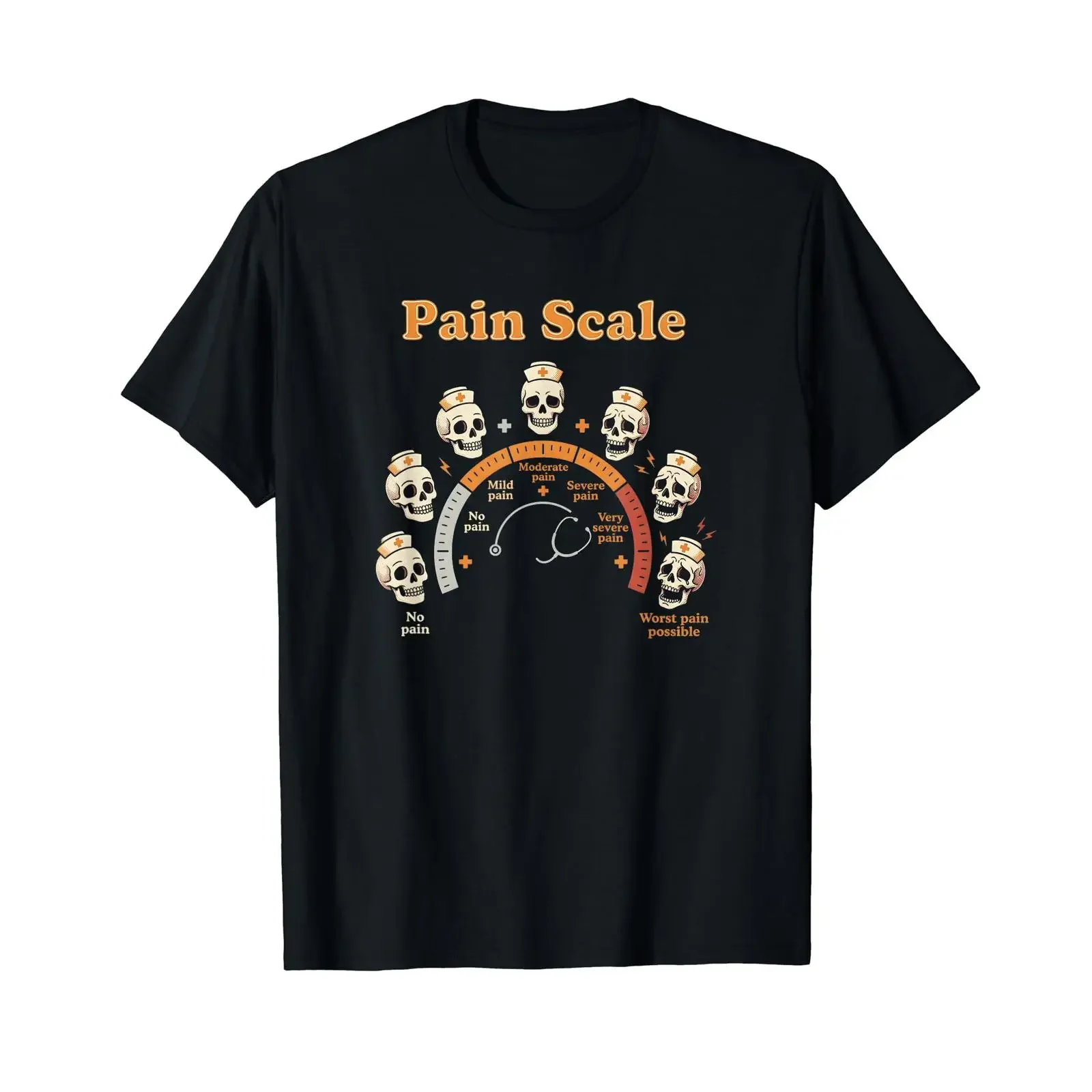 Pain Scale Skull Nurse Halloween Medical Infographic T Shirt Affordable  vintage Washed Unisex Versatile Stylish graphic