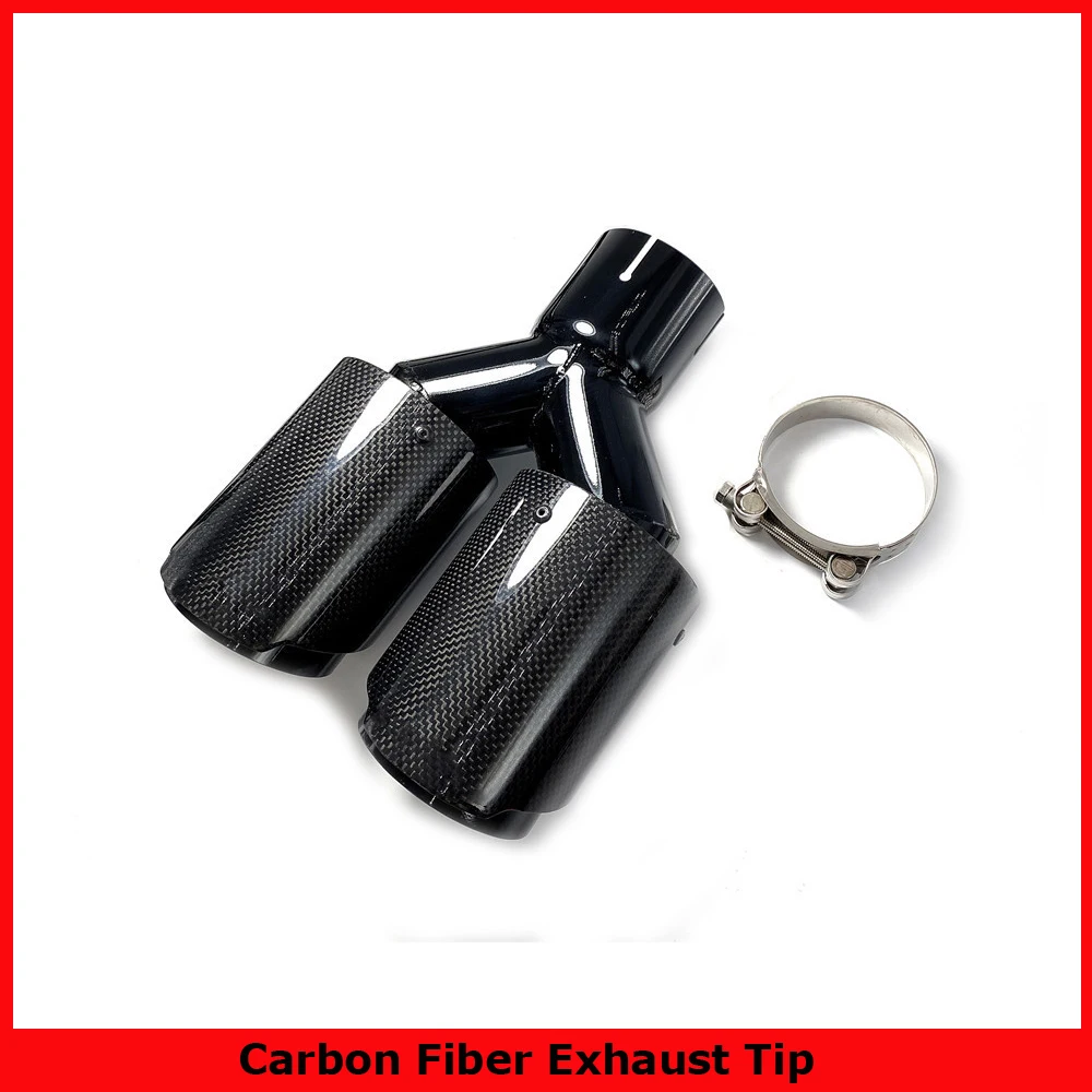 1 PCS Car Carbon Fiber Gloss Black Muffler Tip Y Shape Double Exit Exhaust Pipe Mufflers Nozzle Decoration Universal Stainless