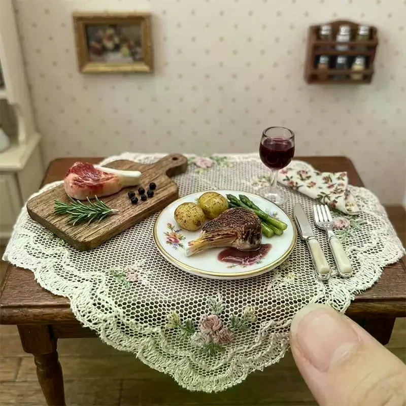 10pcs Miniature Simulated Steak Set Vintage Silver Serving Trays Perfect For Dollhouse Kitchen Diorama Craft Projects
