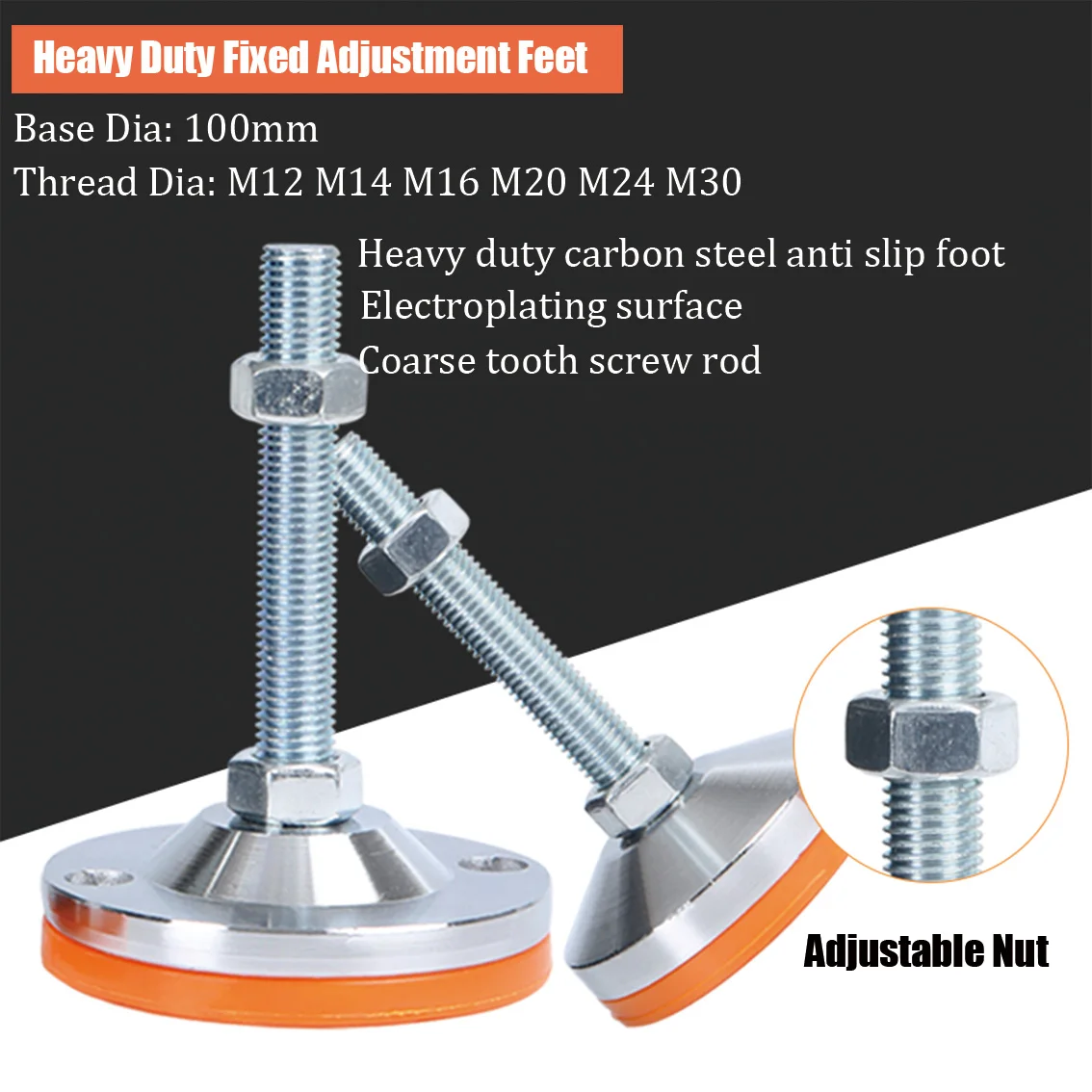 

Dia100mm Heavy Duty Fixed Adjustment Feet Cup Screw Adjustable Foot Anti Slip Shock Absorber Support FootM12 M14 M16 M20 M24 M30