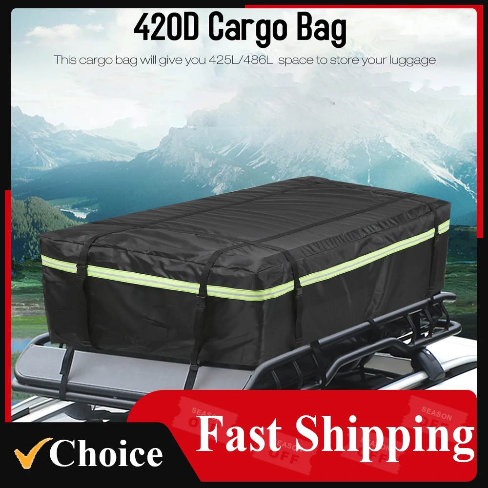 430D Waterproof Cargo Bag Car Roof Cargo Carrier with Night Reflective Strip Luggage Bag Storage Cube Bag Travel Camping