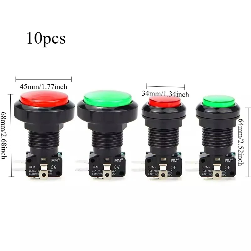 10pcs 34MM 45MM Self Reset Arcade Button Switch for Vending Car Wash Claw Machine Game Coin Operated Games