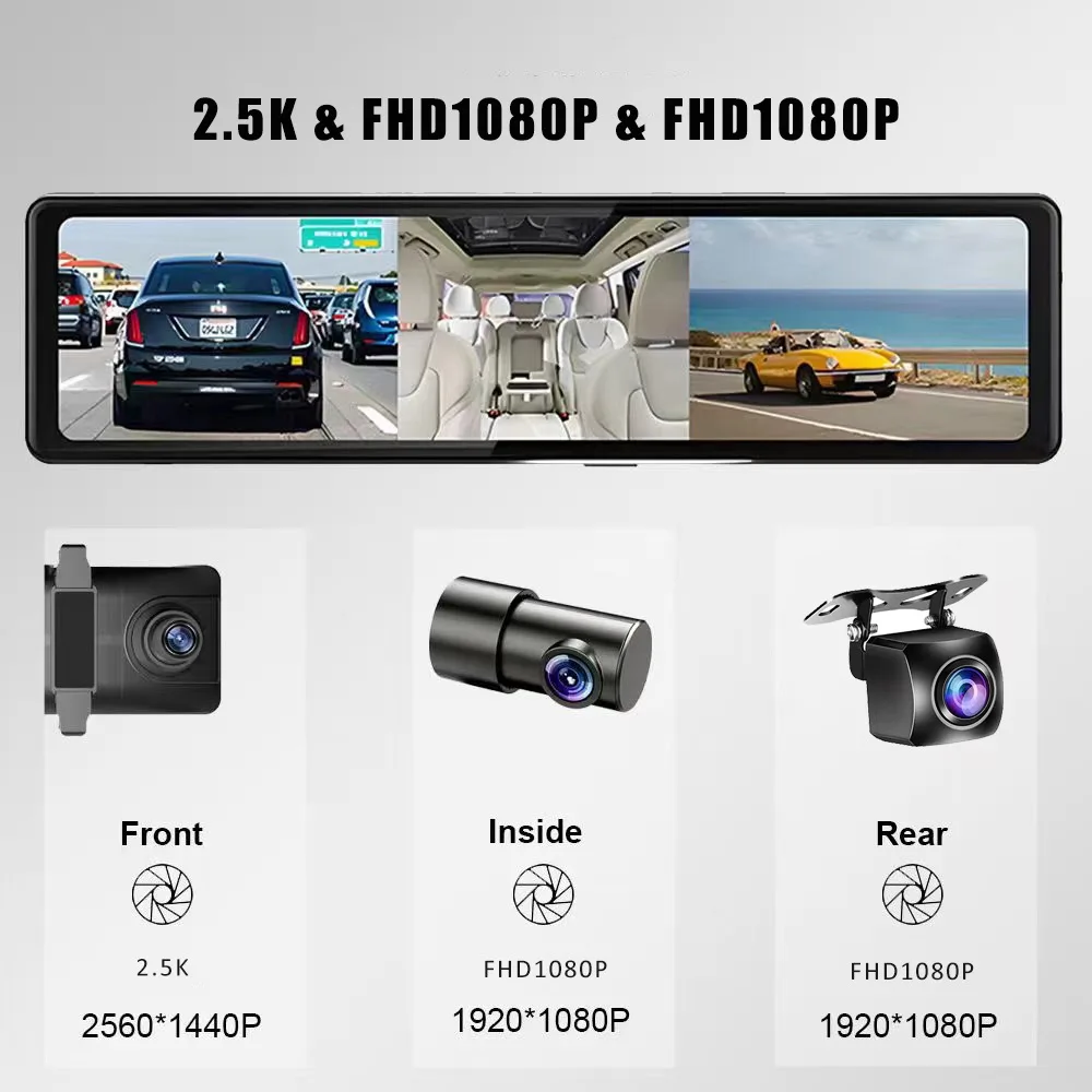 Pantalla Carplay Android Auto Dashcam Wifi GPS 24h Parking Monitor Dash Cam for Car Camera Retrovisor Dvr Front And Rear 3 Dvrs