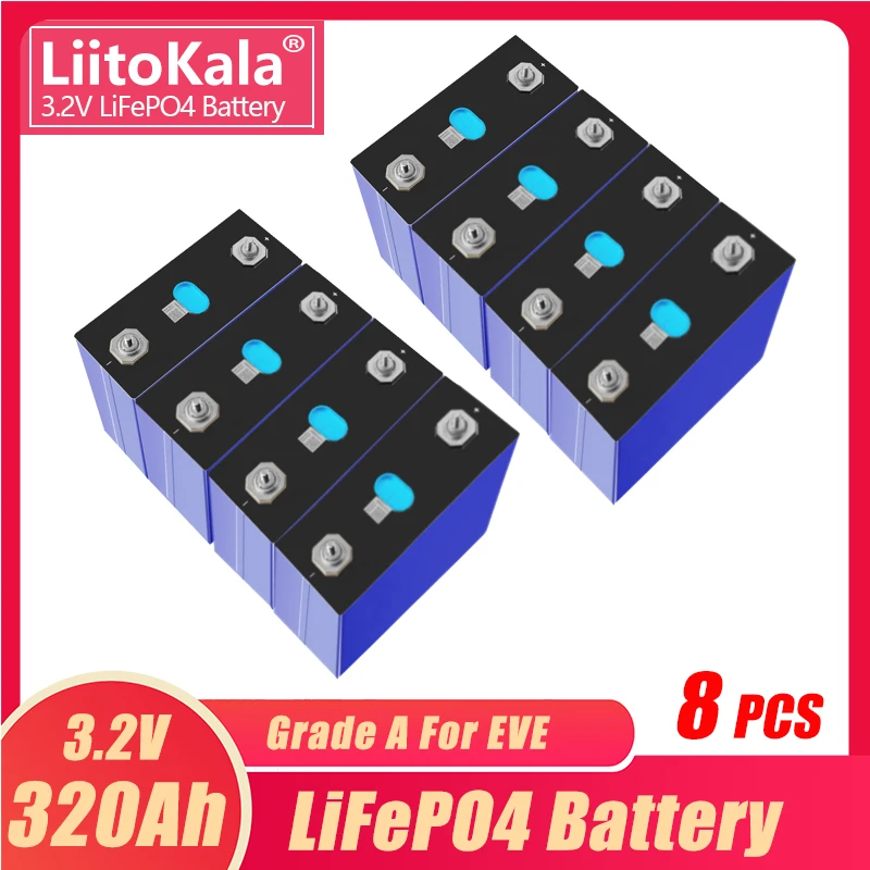 

8PCS LiitoKala 3.2V 320Ah Lifepo4 Battery Grade A 300Ah 48V 310AH Rechargeable Pack for Solar Energy Storage System